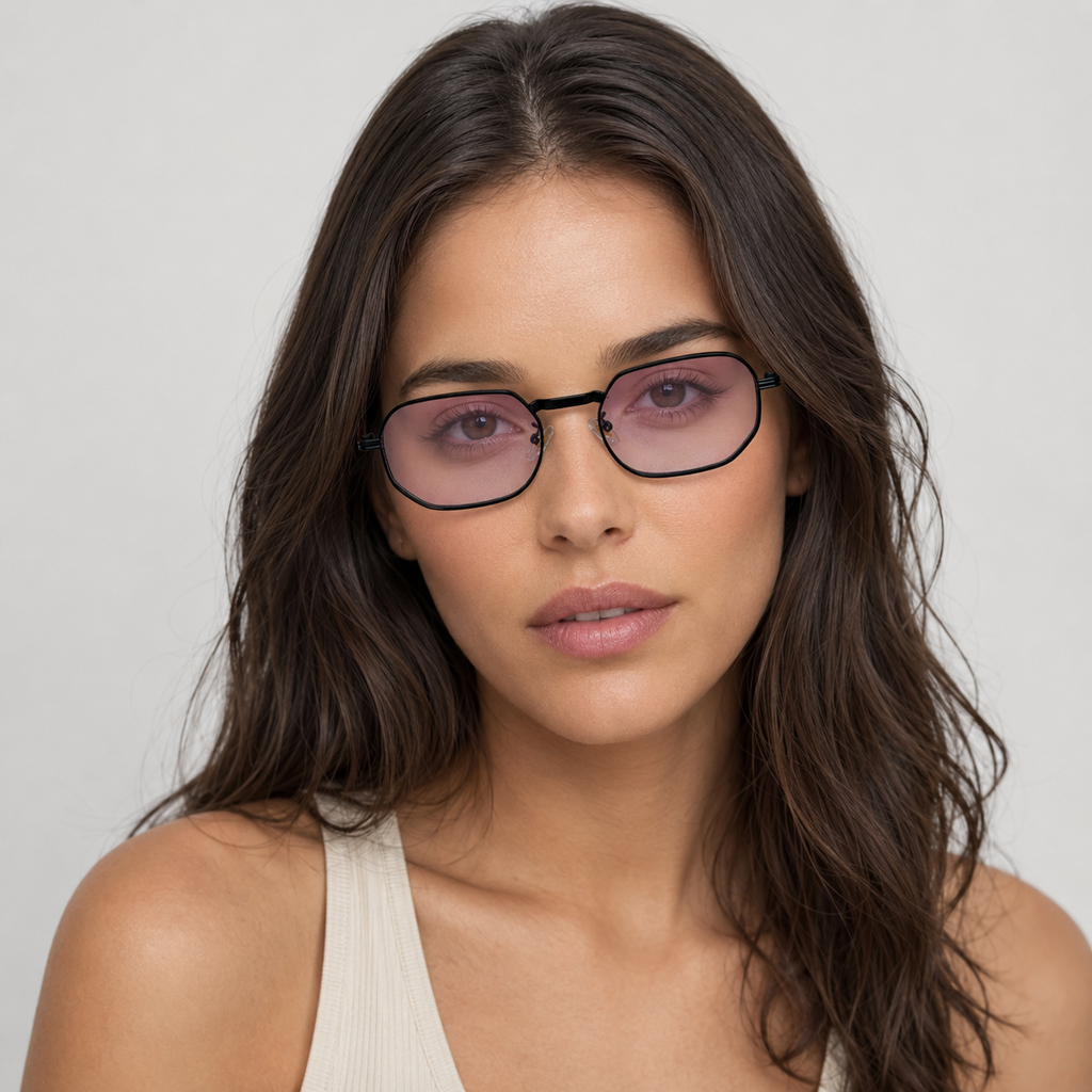 DAWN sunglasses in black with gradient purple red lenses — additional product view