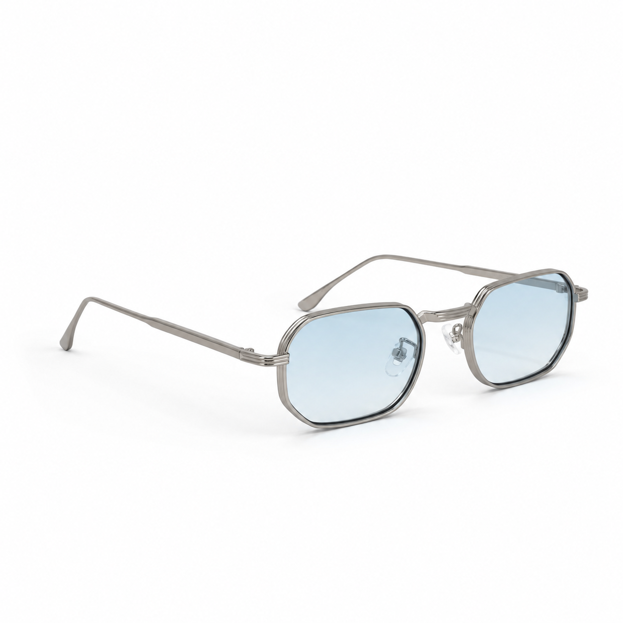 DAWN sunglasses by SHAMS BRAND — silver metal frame with gradient blue UV400 lenses