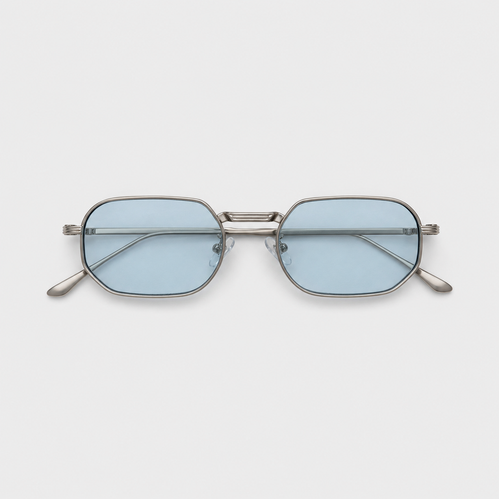 DAWN sunglasses in silver with gradient blue lenses — additional product view