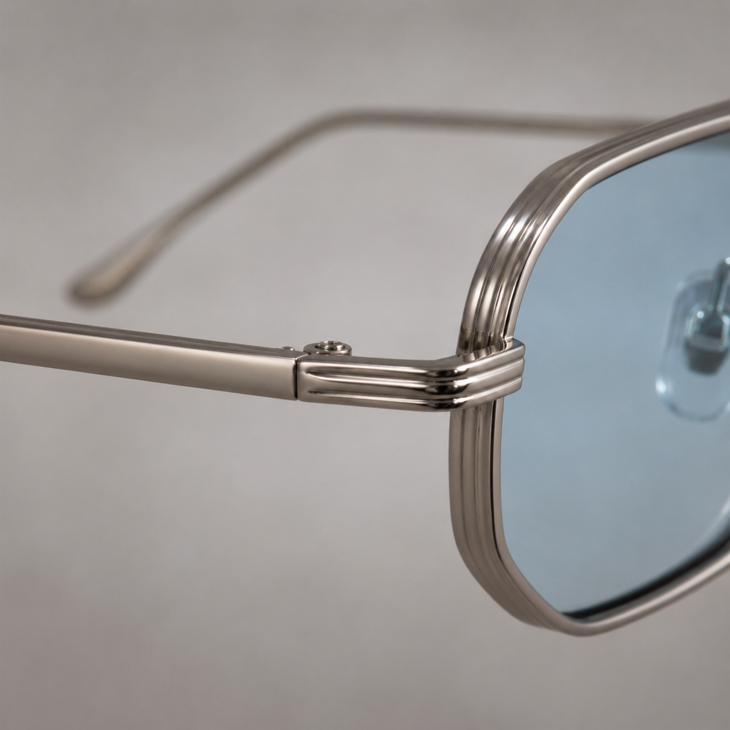 DAWN sunglasses in silver with gradient blue lenses — additional product view