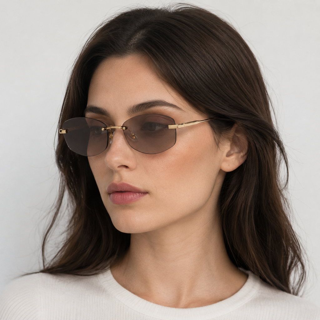 SOLIS sunglasses in gold with gradient grey purple lenses — additional product view