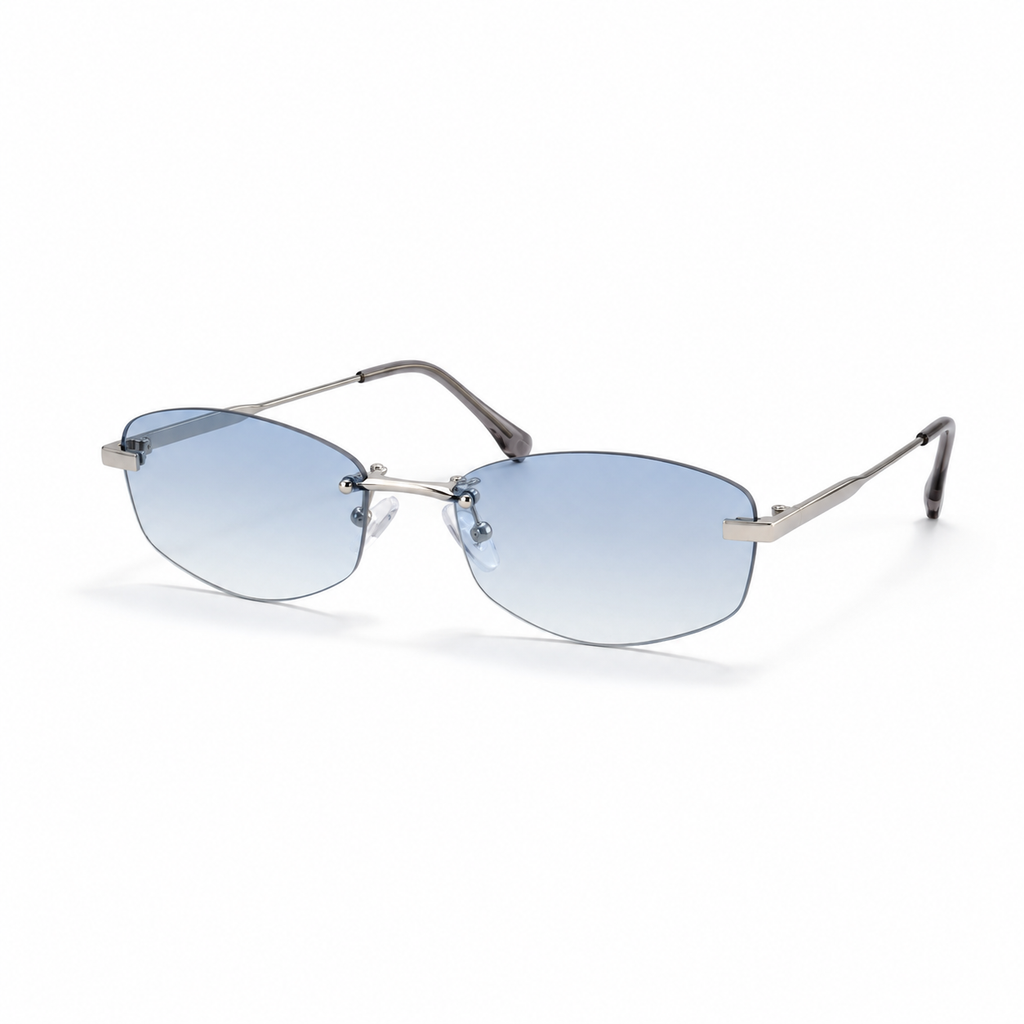 SOLIS sunglasses by SHAMS BRAND — silver metal frame with gradient blue UV400 lenses