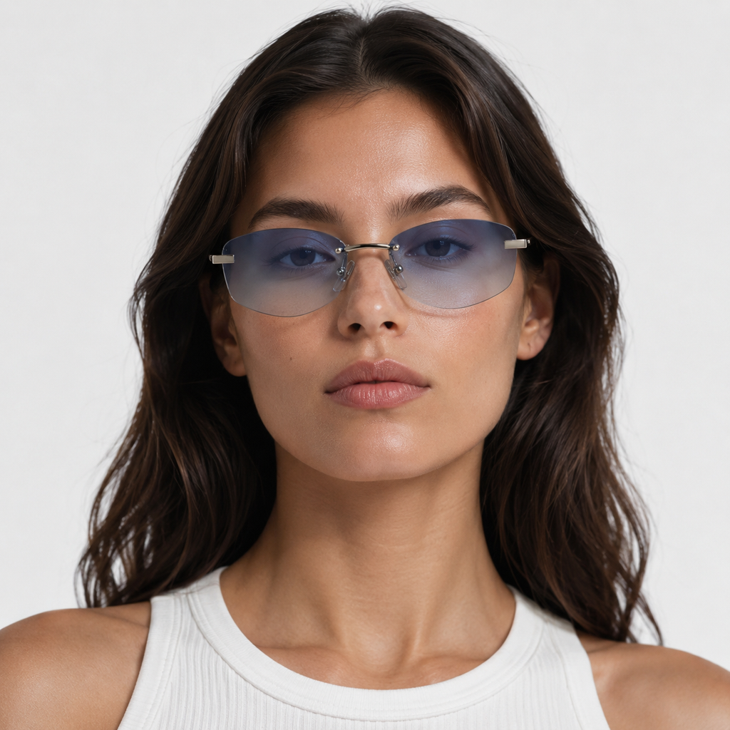 SOLIS sunglasses in silver with gradient blue lenses — additional product view