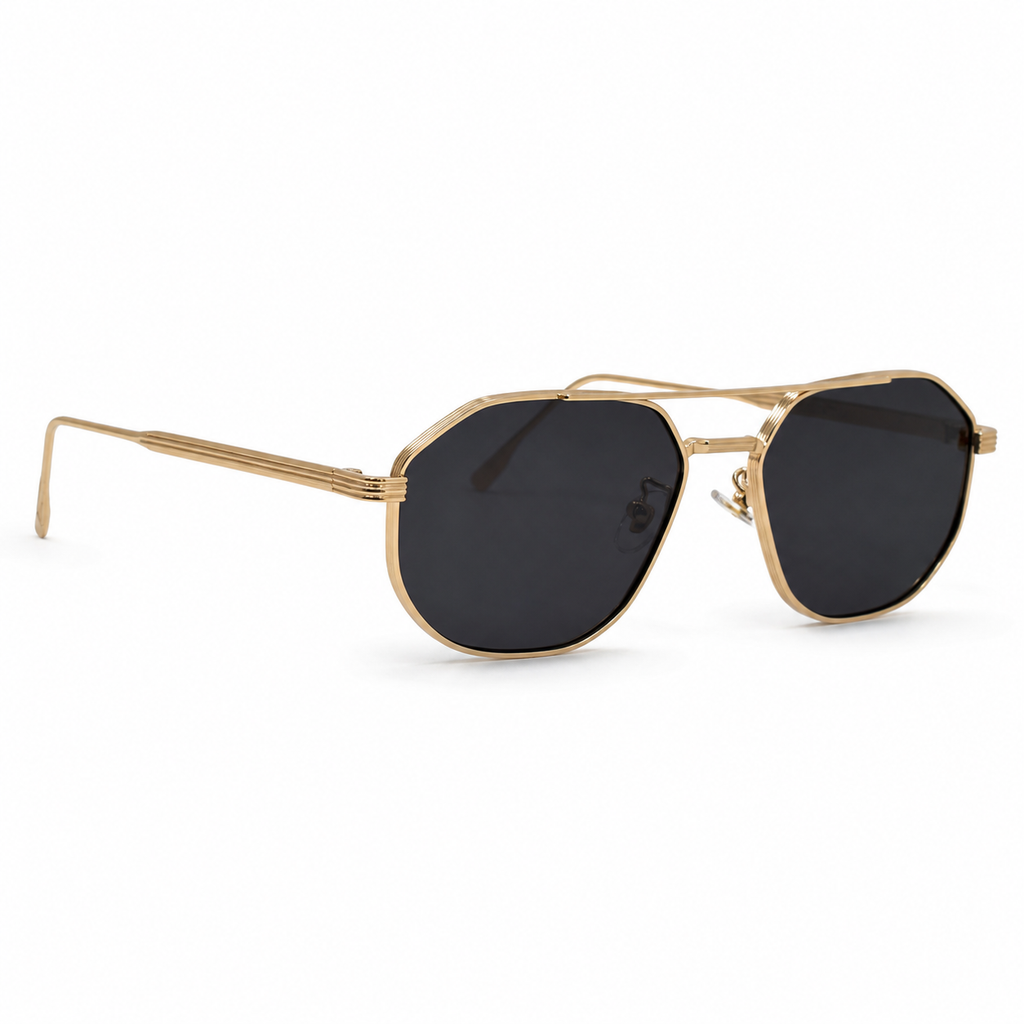 SUNDOWN sunglasses by SHAMS BRAND — gold metal frame with grey UV400 lenses