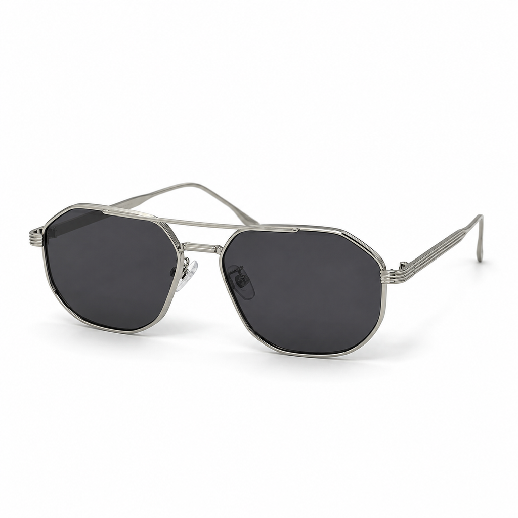 SUNDOWN sunglasses by SHAMS BRAND — silver metal frame with grey UV400 lenses