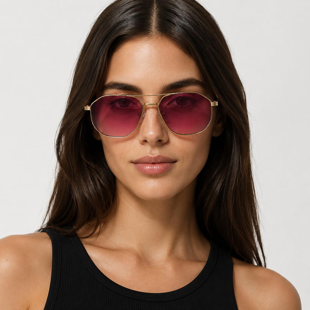 SUNDOWN sunglasses in gold with gradient purple lenses — additional product view