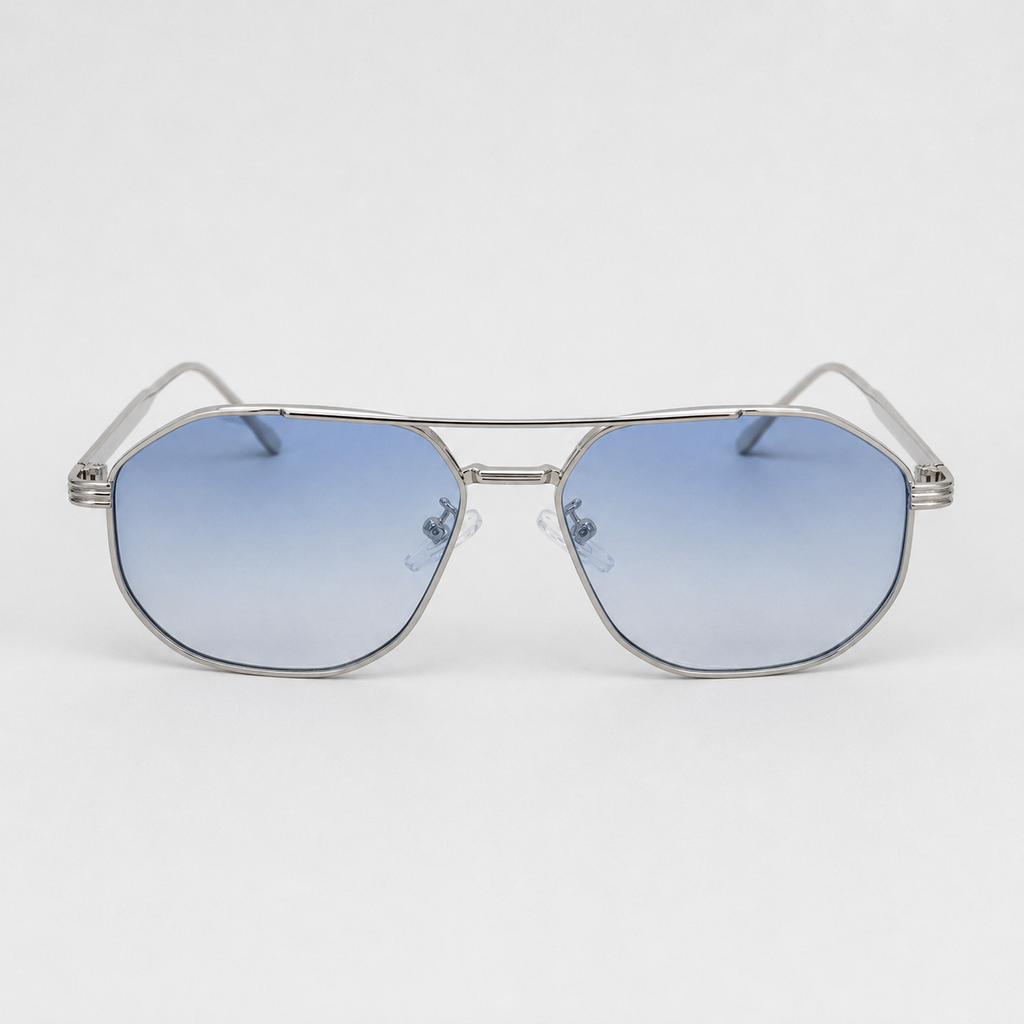 SUNDOWN sunglasses in silver with gradient blue lenses — additional product view