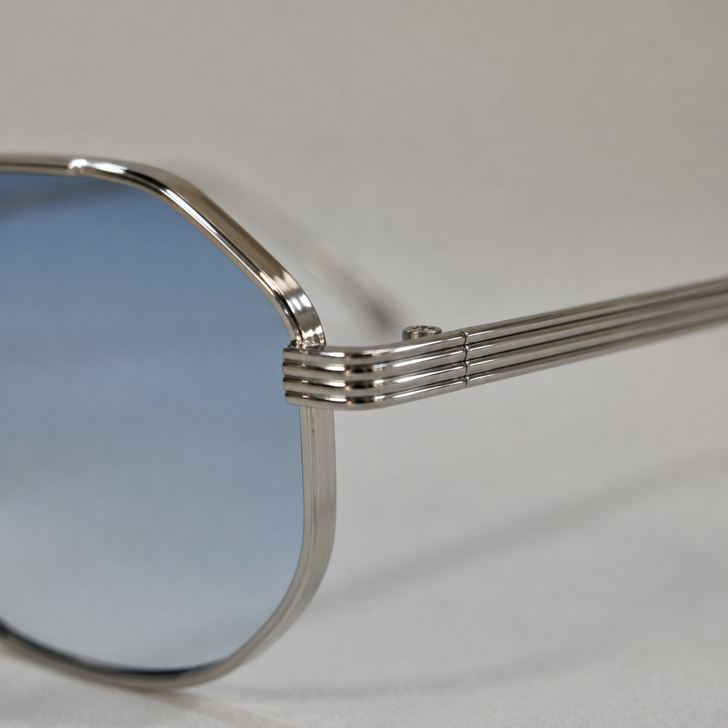 SUNDOWN sunglasses in silver with gradient blue lenses — additional product view