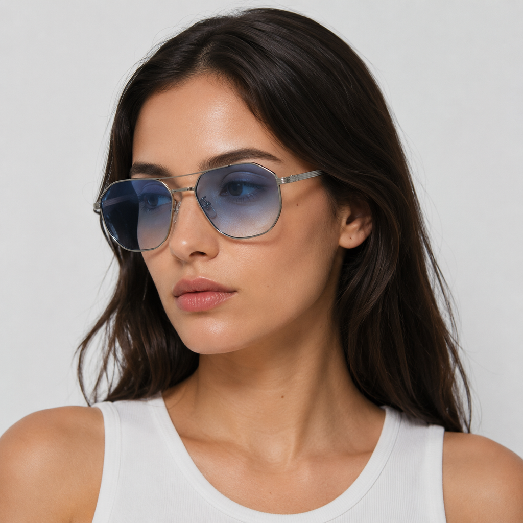SUNDOWN sunglasses in silver with gradient blue lenses — additional product view