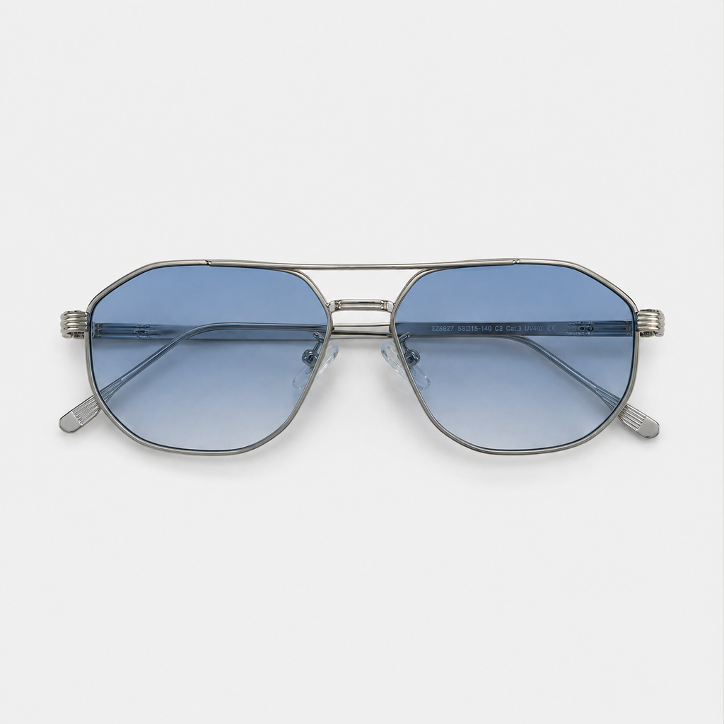SUNDOWN sunglasses in silver with gradient blue lenses — additional product view