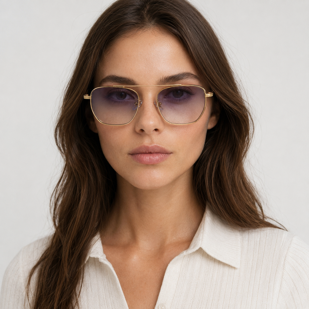 HORIZON sunglasses in gold with gradient purple lenses — additional product view